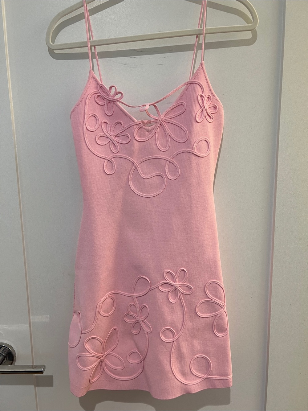 Meshki Pastel Pink Floral Appliqué Mini Dress - Picture 3 of 4